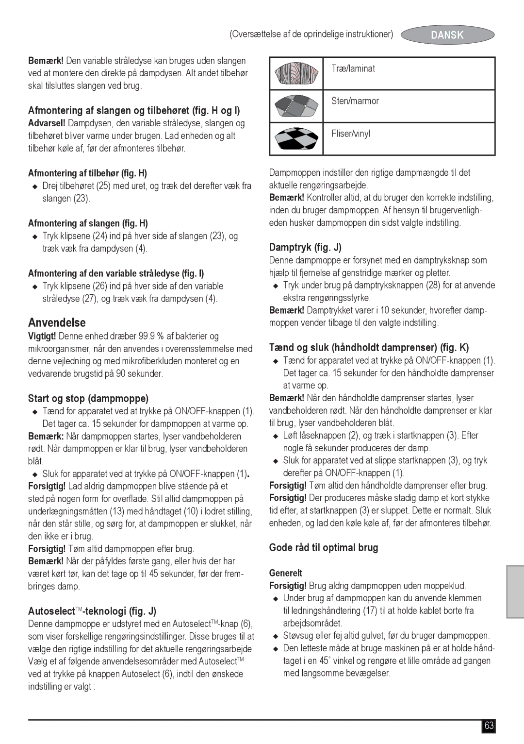 Black & Decker fsmh1621 manual Anvendelse 