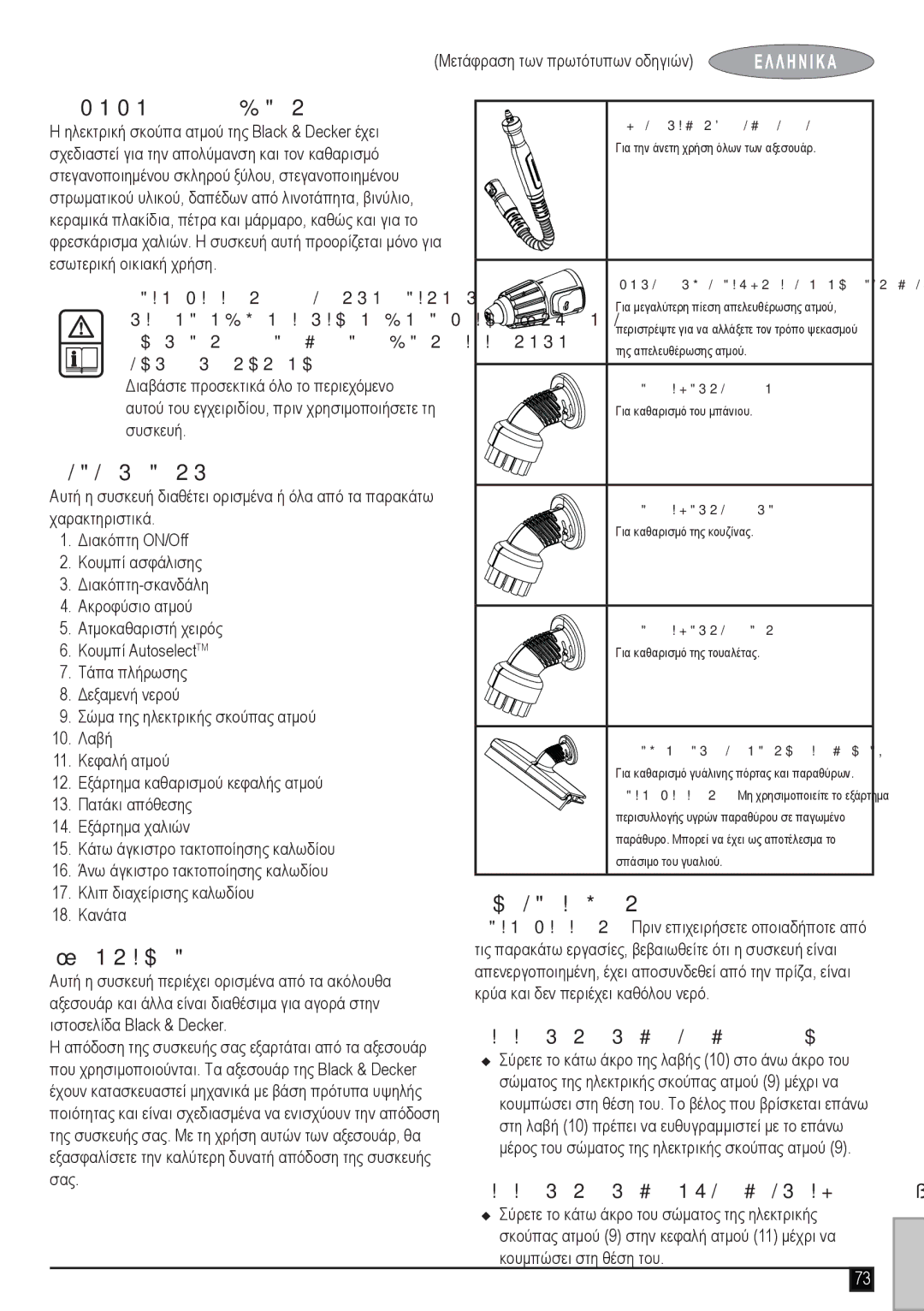 Black & Decker fsmh1621 manual Ενδεδειγμένη χρήση, Χαρακτηριστικά, Συναρμολόγηση, Αξεσουάρ 