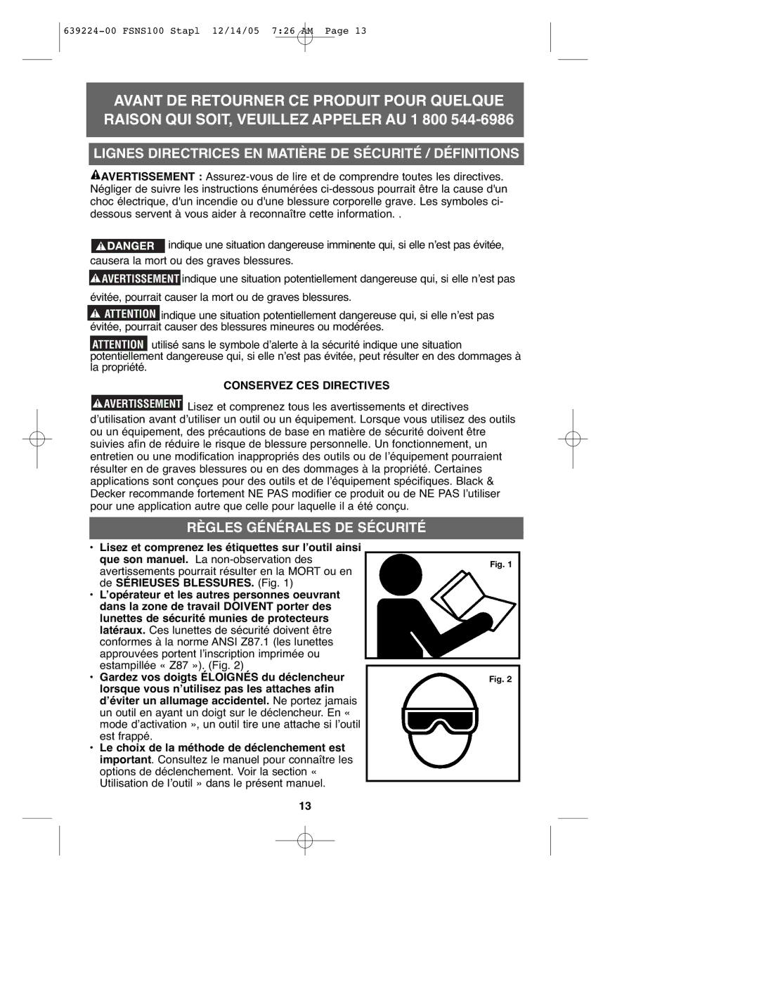 Black & Decker FSNS100 Lignes Directrices EN Matière DE Sécurité / Définitions, Règles Générales DE Sécurité 