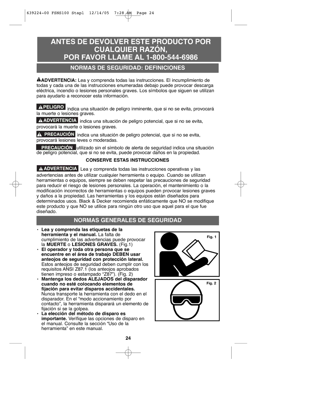 Black & Decker FSNS100 Normas DE Seguridad Definiciones, Normas Generales DE Seguridad, Conserve Estas Instrucciones 