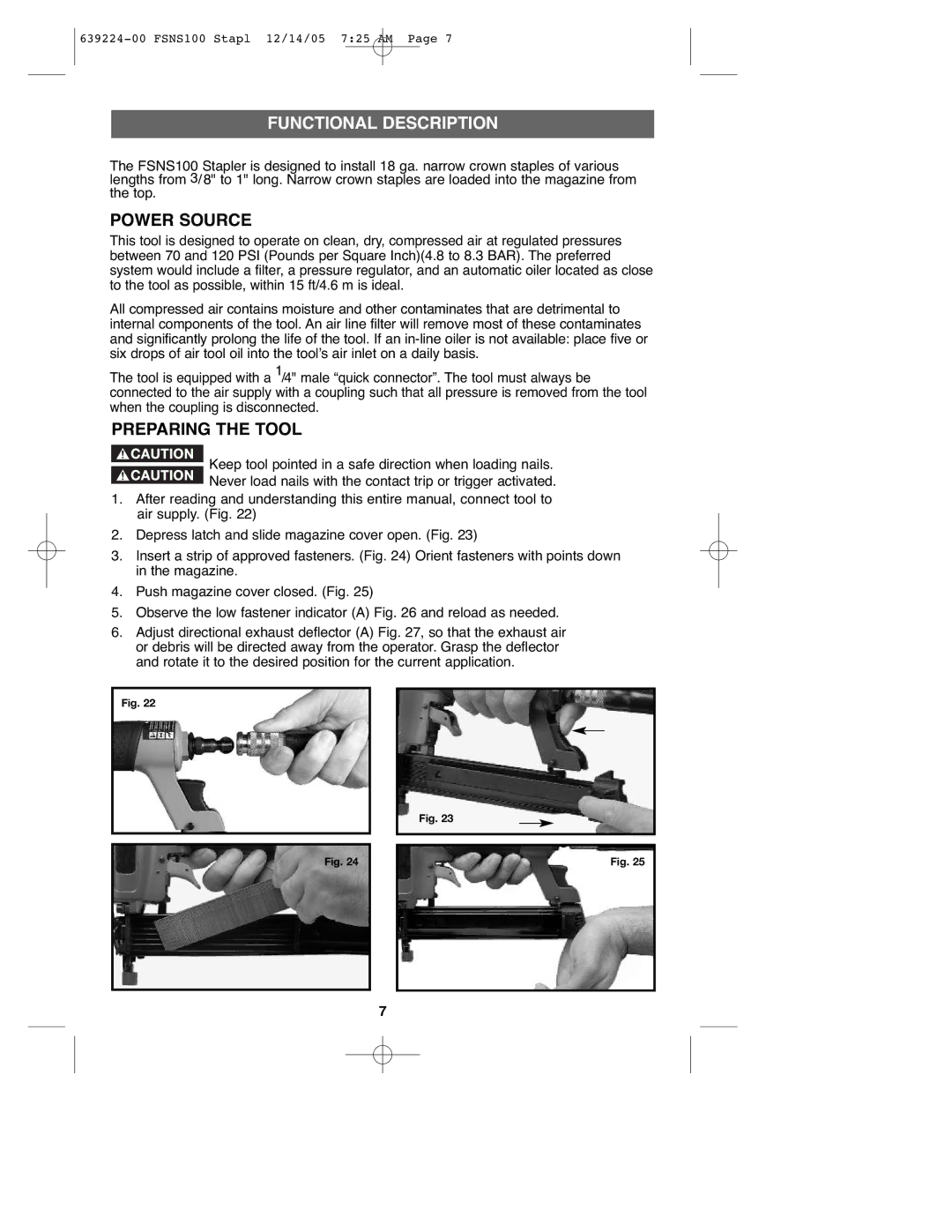 Black & Decker FSNS100 instruction manual Functional Description, Power Source, Preparing the Tool 