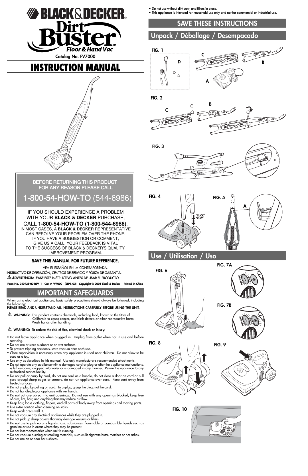 Black & Decker 243935-00, FV7000 instruction manual Unpack / Déballage / Desempacado, Important Safeguards, How-To 