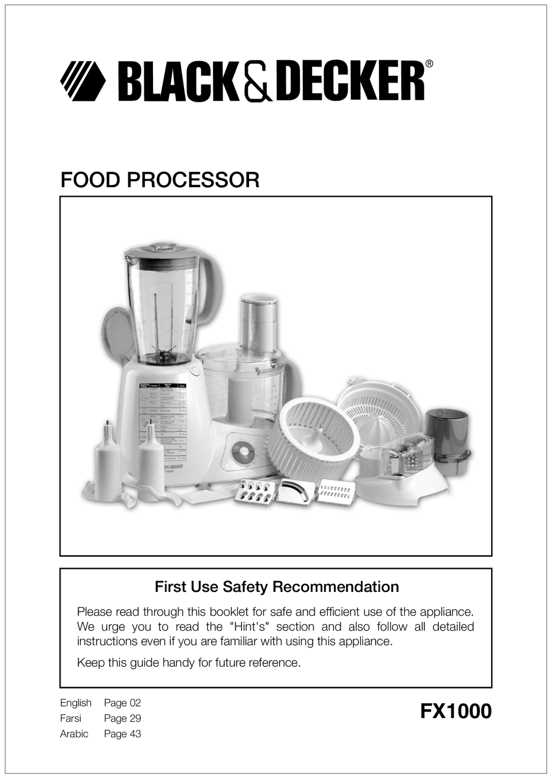 Black & Decker FX1000 manual Food Processor 