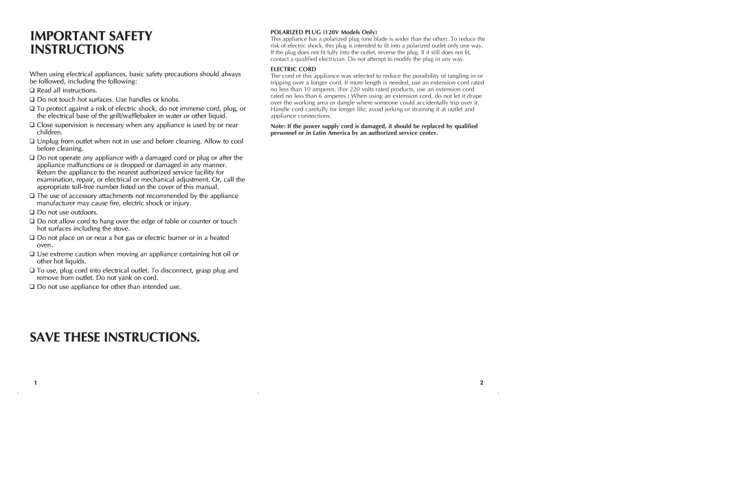 Black & Decker G48TD manual Important Safety Instructions, Save These Instructions 