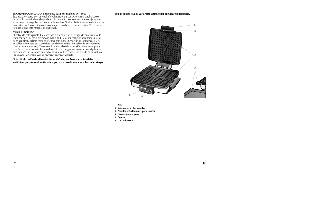 Black & Decker G48TD manual ENCHUFE POLARIZADO Solamente para los modelos de, Cable Eléctrico 