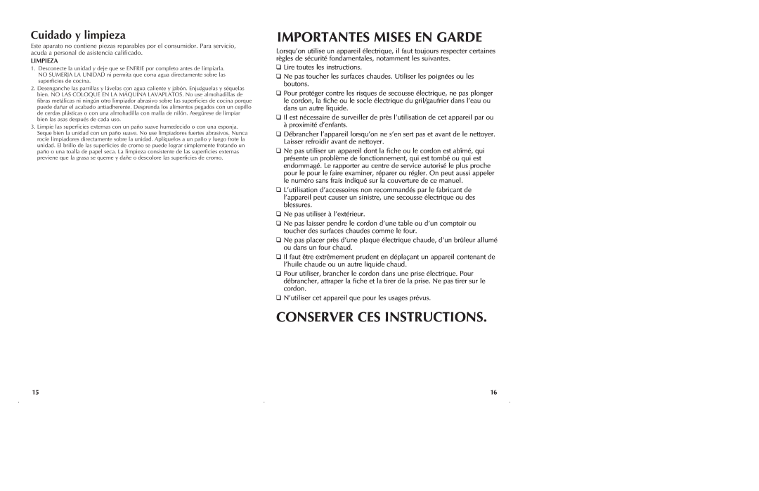 Black & Decker G48TD manual Importantes Mises En Garde, Conserver Ces Instructions, Cuidado y limpieza 