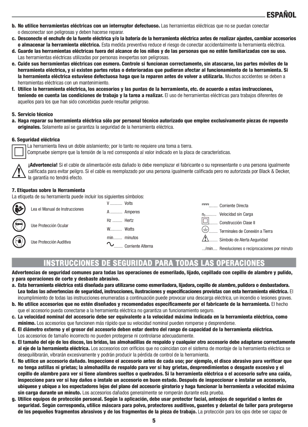 Black & Decker G720 instruction manual Instrucciones DE Seguridad Para Todas LAS Operaciones 