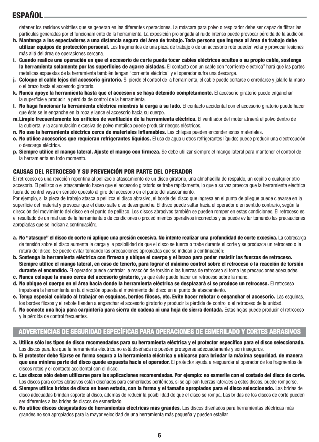 Black & Decker G720 instruction manual Causas DEL Retroceso Y SU Prevención POR Parte DEL Operador 