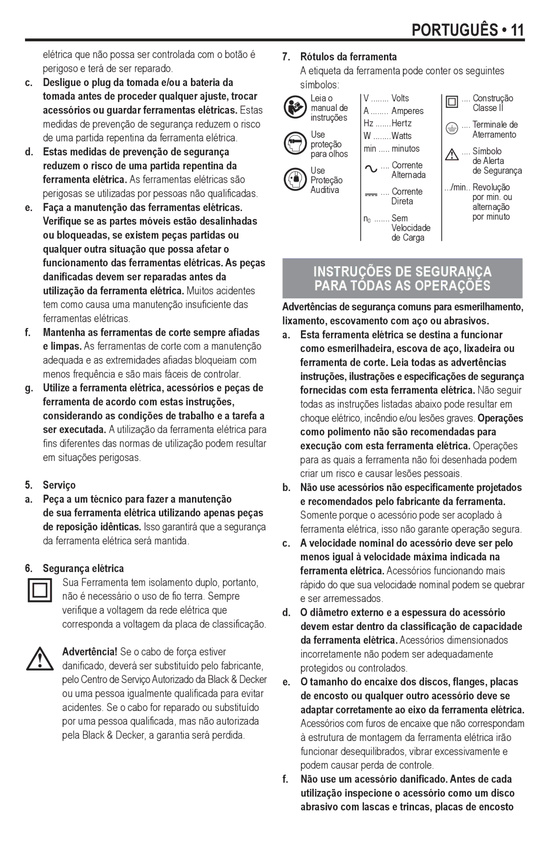 Black & Decker G900K instruction manual Instruções DE Segurança Para Todas AS Operações 