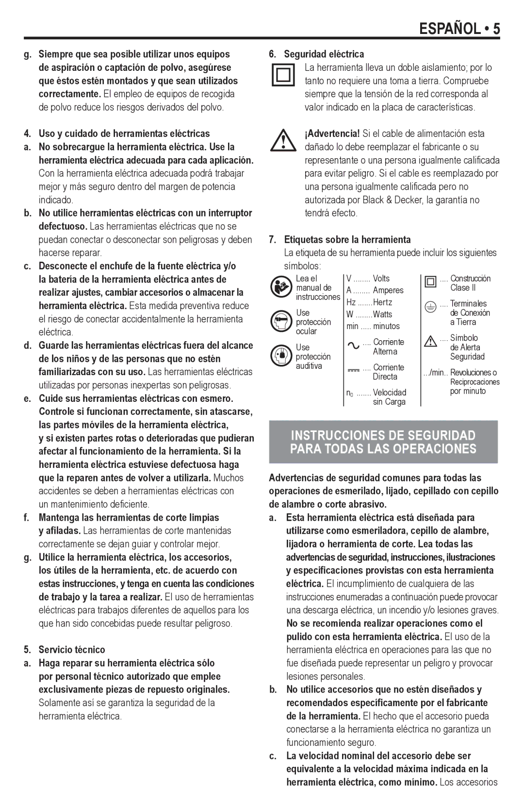 Black & Decker G900K instruction manual Instrucciones DE Seguridad Para Todas LAS Operaciones 