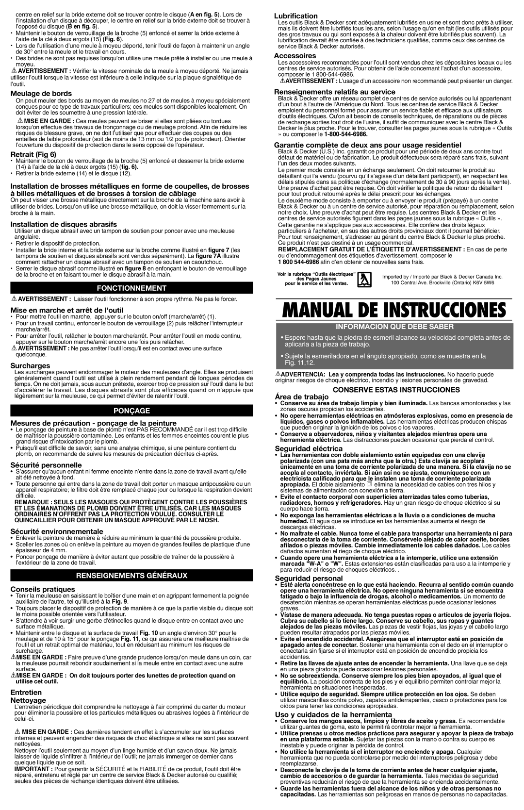 Black & Decker G950 instruction manual Fonctionnement, Ponçage, Renseignements Généraux, Informacion QUE Debe Saber 