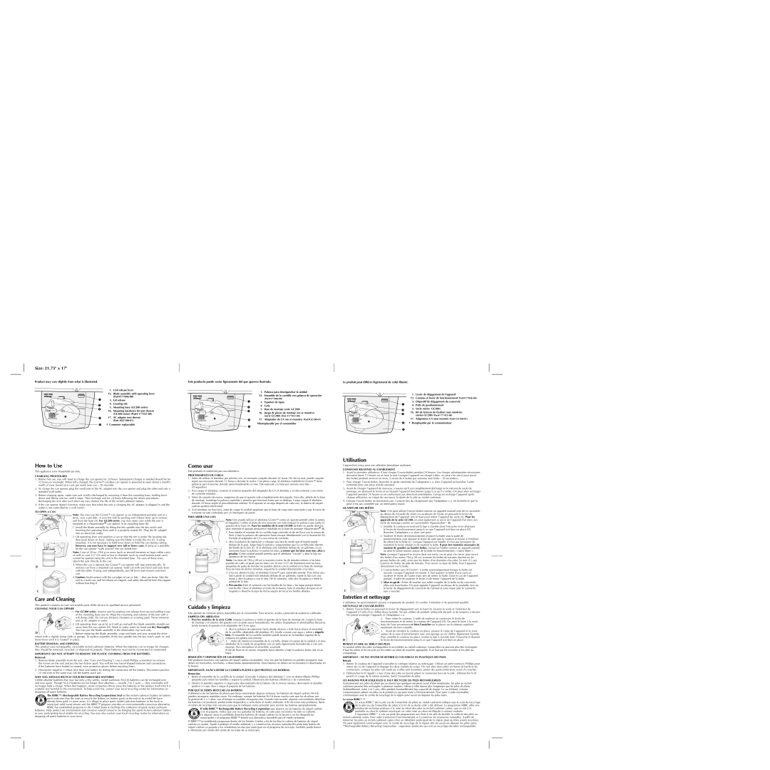 Black & Decker GC200 user service Charging Procedures, To Open a can, Cleaning Your can Opener, Procedimiento DE Carga 