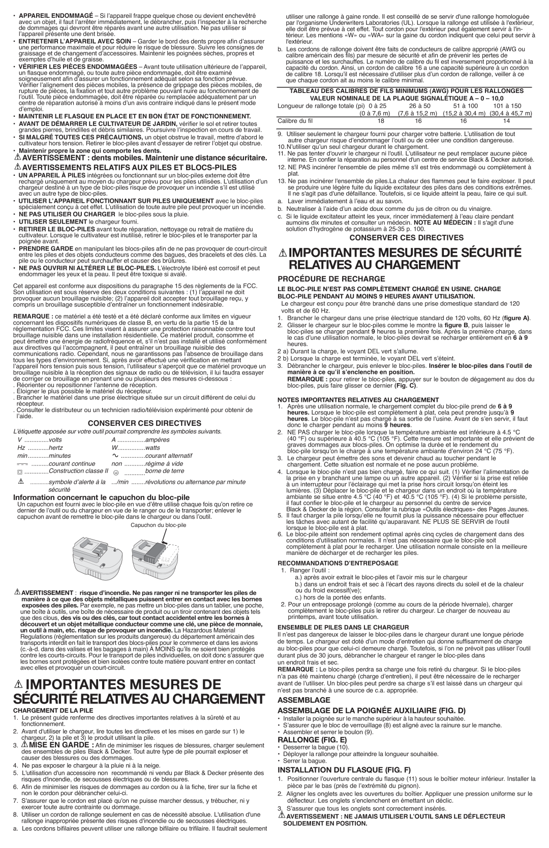 Black & Decker GC818R Avertissements Relatifs Aux Piles Et Blocs-Piles, Conserver Ces Directives, Informati, Assemblage 