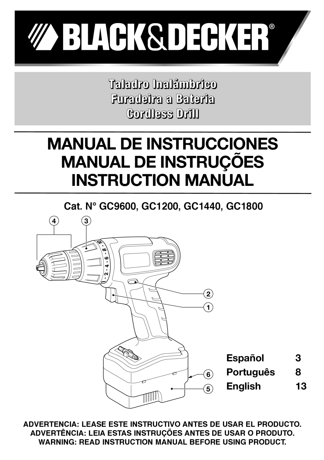 Black & Decker GC1200, GC9600, GC1440, GC1800 instruction manual Manual DE Instrucciones Manual DE Instruções 