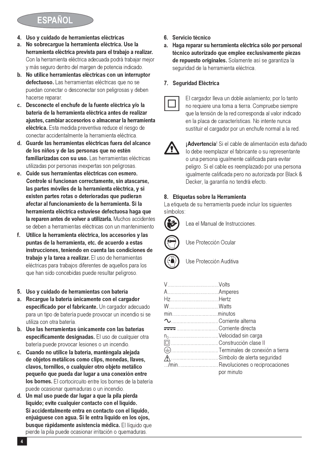 Black & Decker GC9600, GC1200 Uso y cuidado de herramientas eléctricas, Servicio técnico, Etiquetas sobre la Herramienta 