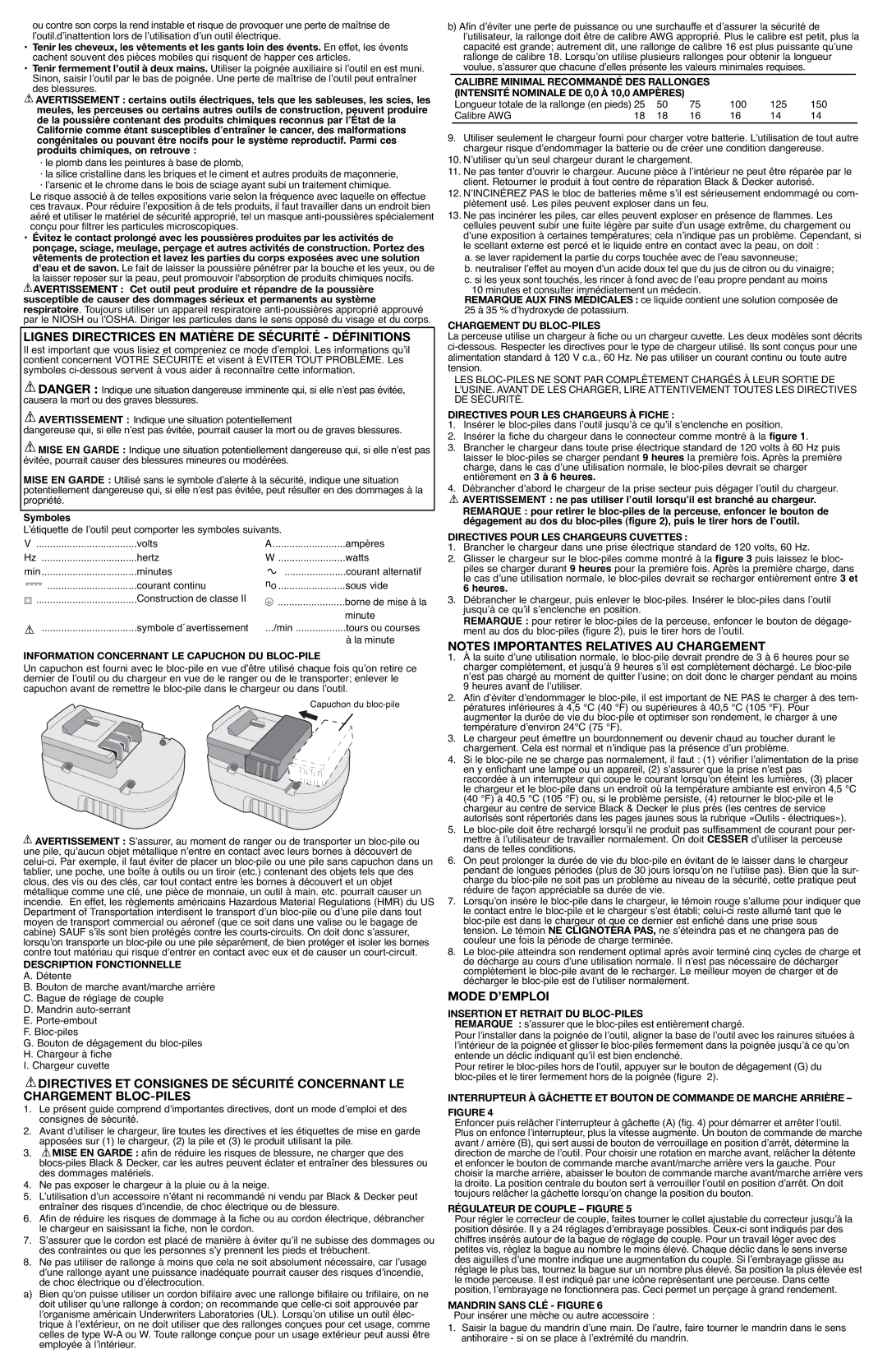 Black & Decker GCO9600, GCO1800, GC2400, GCO2400 Lignes Directrices EN Matière DE Sécurité Définitions, Mode D’EMPLOI 