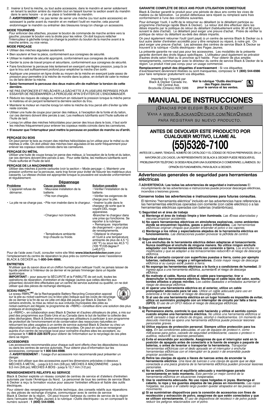 Black & Decker GCO1200, GCO1800, GC2400, GCO2400, GCO1440, GCO9600, 90533178 instruction manual Dépannage 