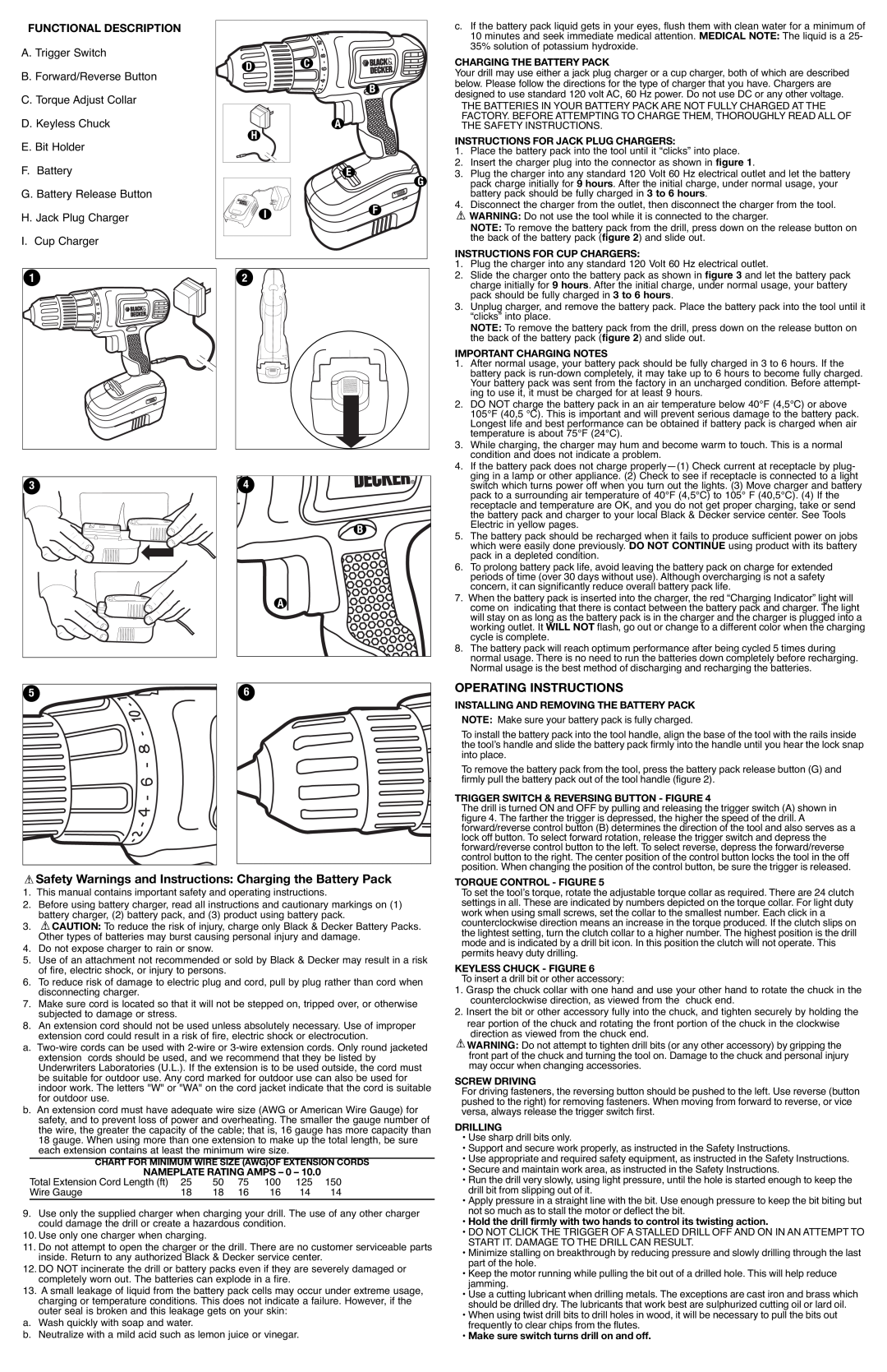 Black & Decker GCO2400 Safety Warnings and Instructions Charging the Battery Pack, Operating Instructions, E. Bit Holder 