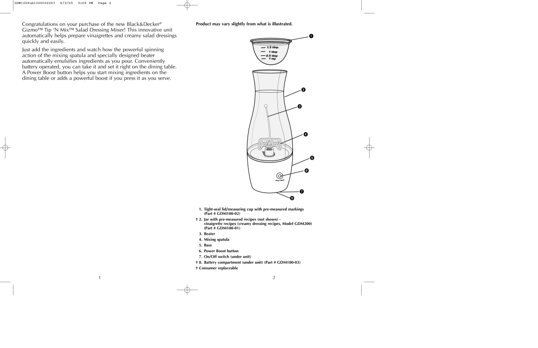 Black & Decker GDM200, GDM100 manual Product may vary slightly from what is illustrated 