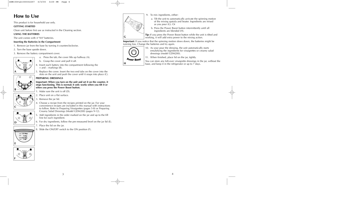 Black & Decker GDM100, GDM200 How to Use, Getting Started, Using the Batteries, Inserting the Batteries in the Compartment 