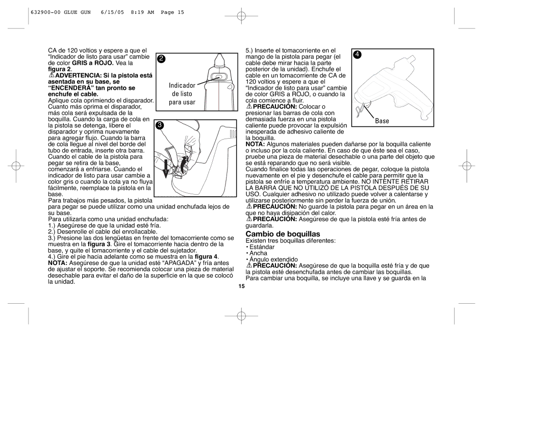 Black & Decker 632900-00, GG500S instruction manual Cambio de boquillas, Indicador 