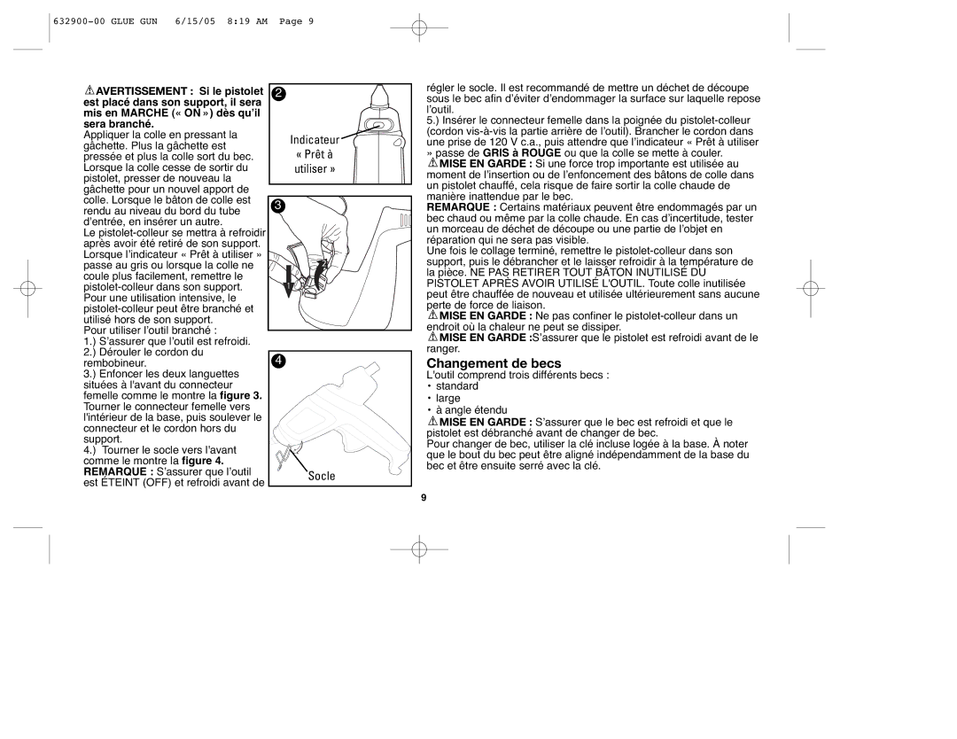 Black & Decker 632900-00, GG500S instruction manual Changement de becs, Socle 