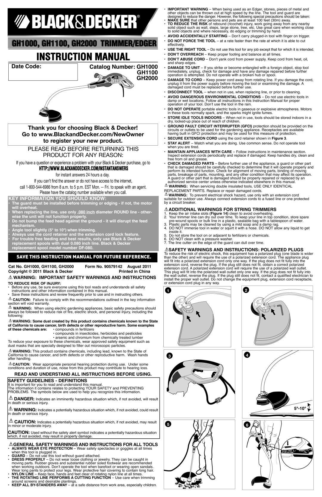 Black & Decker GH1100 instruction manual Date Code, GH2000, Thank you for choosing Black & Decker, Instruction Manual 