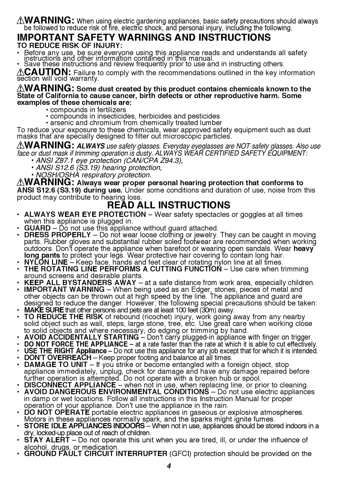 Black & Decker GH3000 instruction manual Important Safety Warnings and Instructions, Read All Instructions 