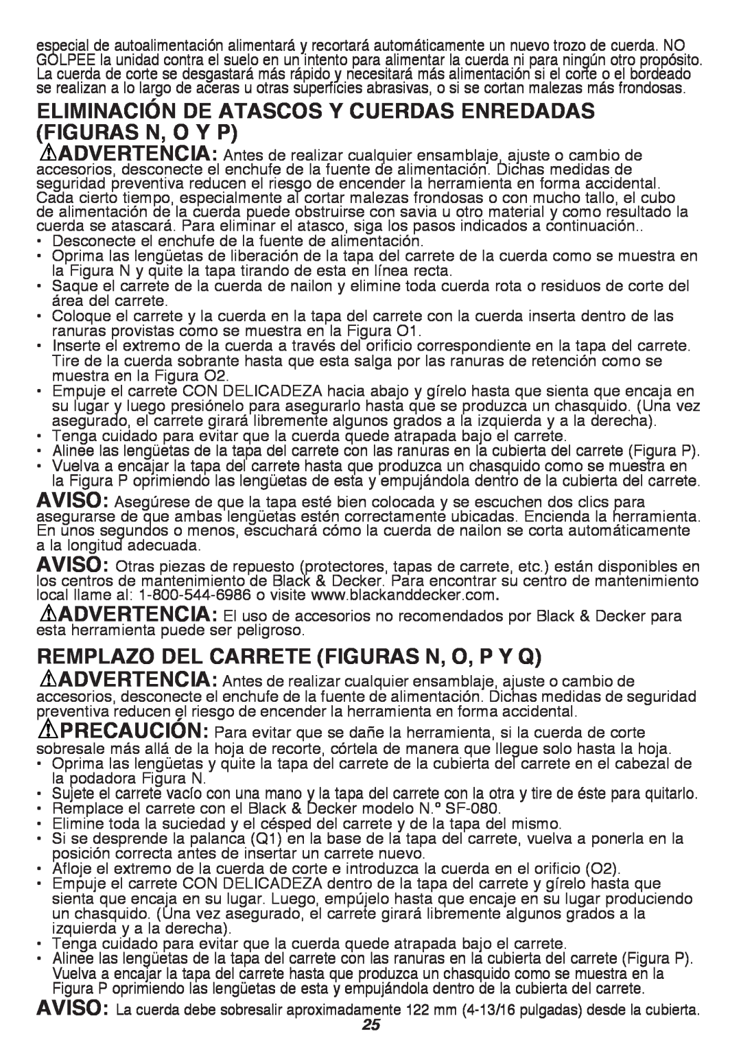 Black & Decker GH3000 instruction manual REMPLAZO DEL CARRETE figurAs N, O, P Y Q 