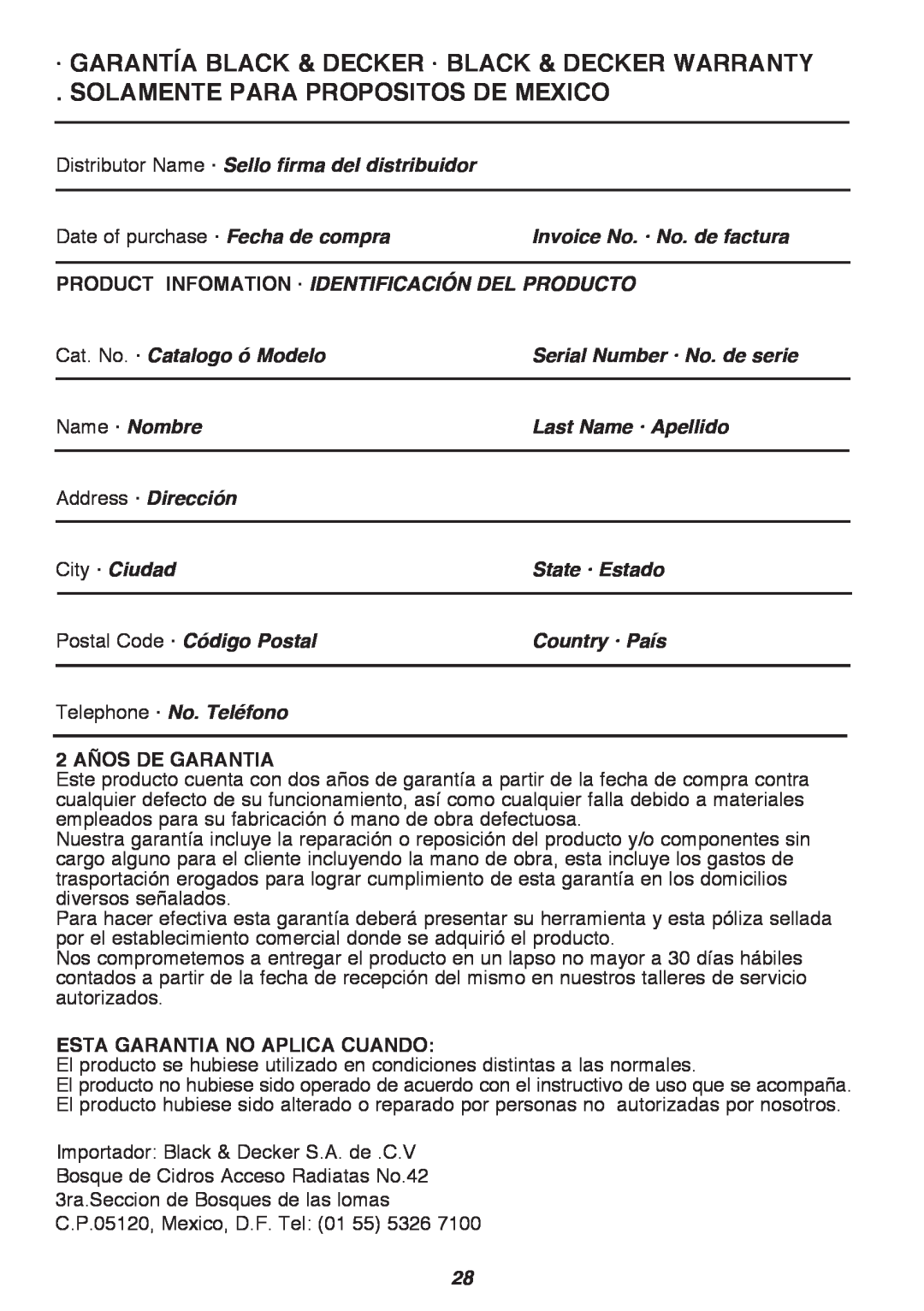 Black & Decker GH3000 instruction manual Solamente Para Propositos De Mexico 