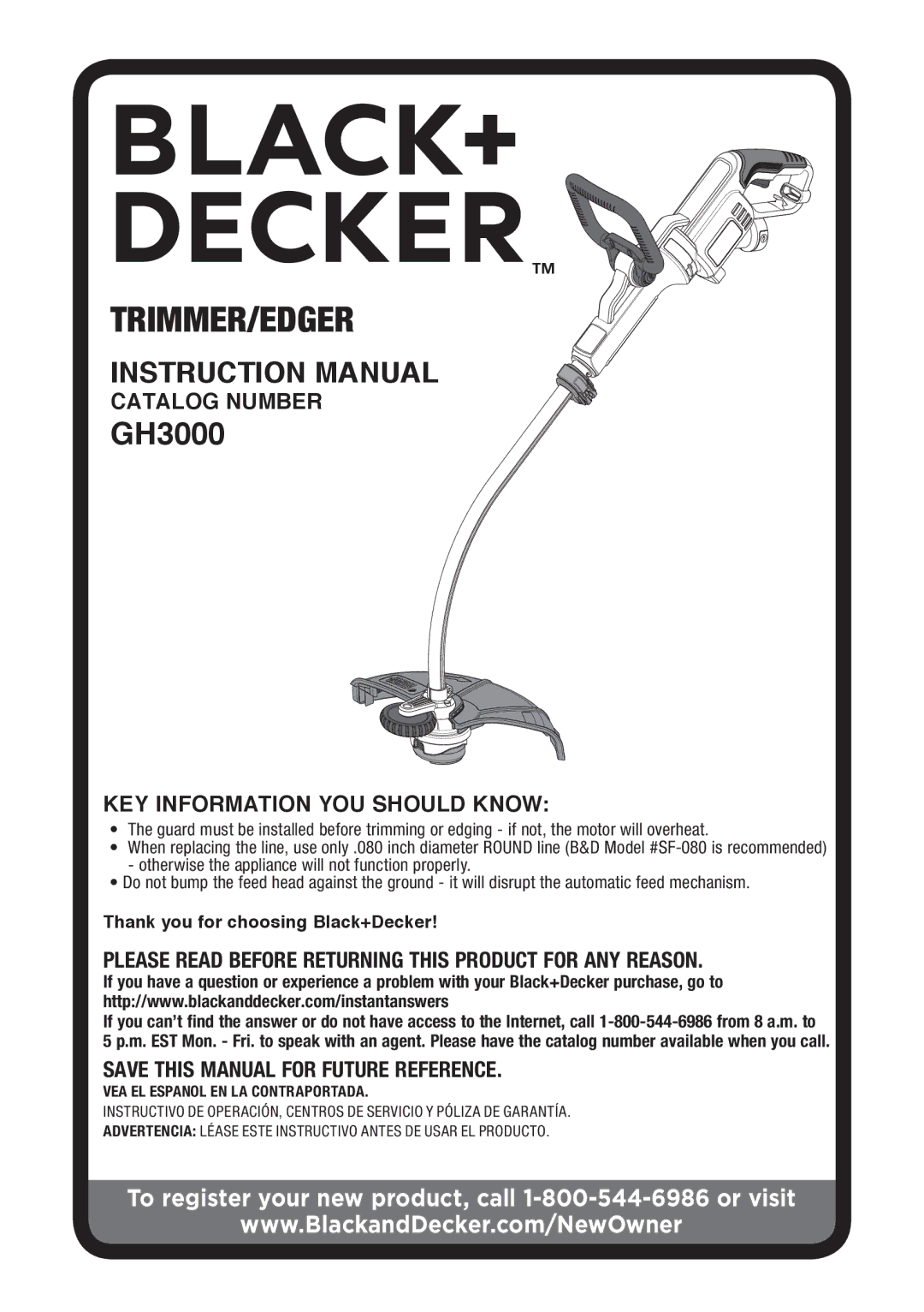 Black & Decker GH3000R instruction manual Trimmer/Edger 