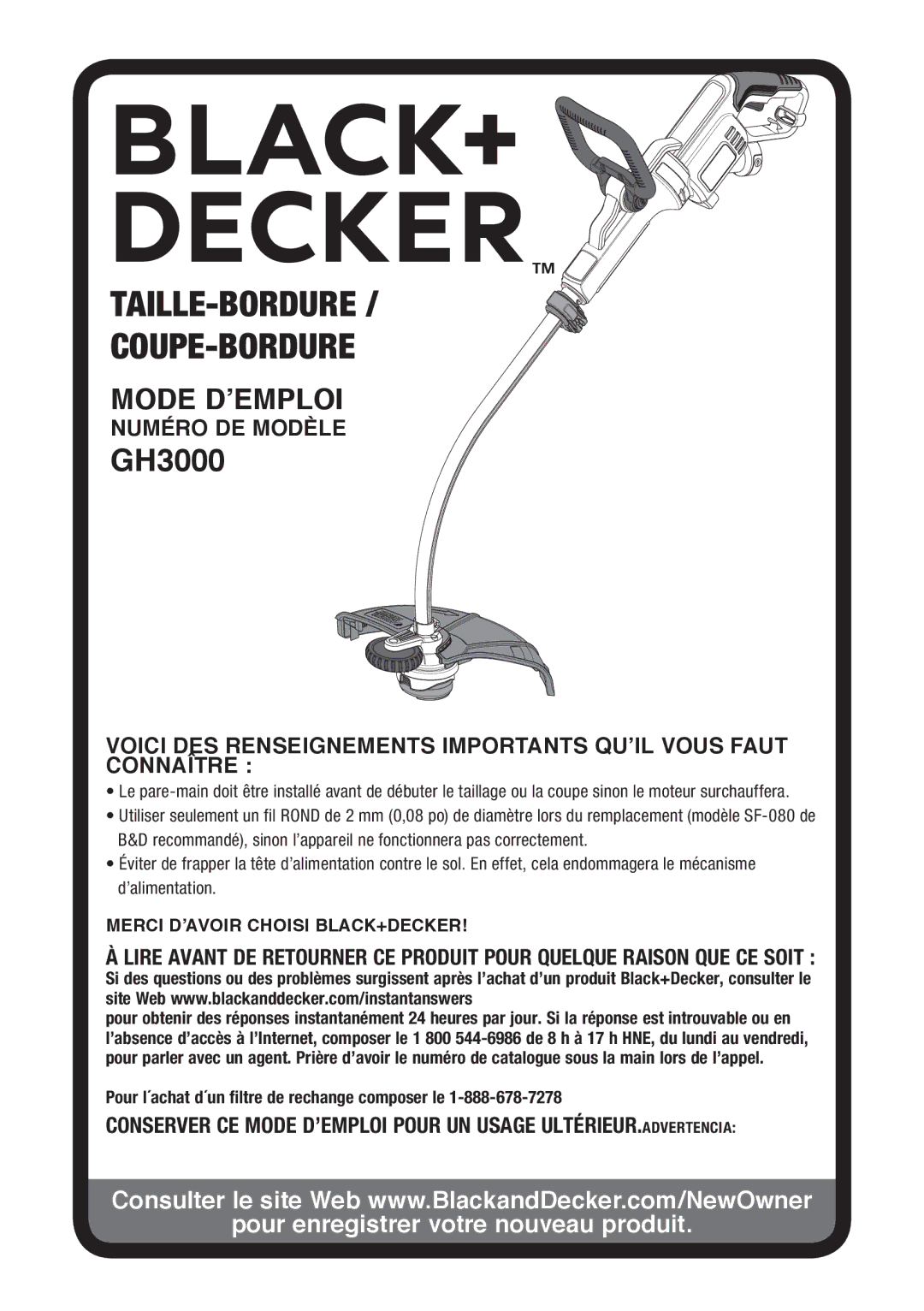 Black & Decker GH3000R instruction manual Taille-Bordure Coupe-Bordure 