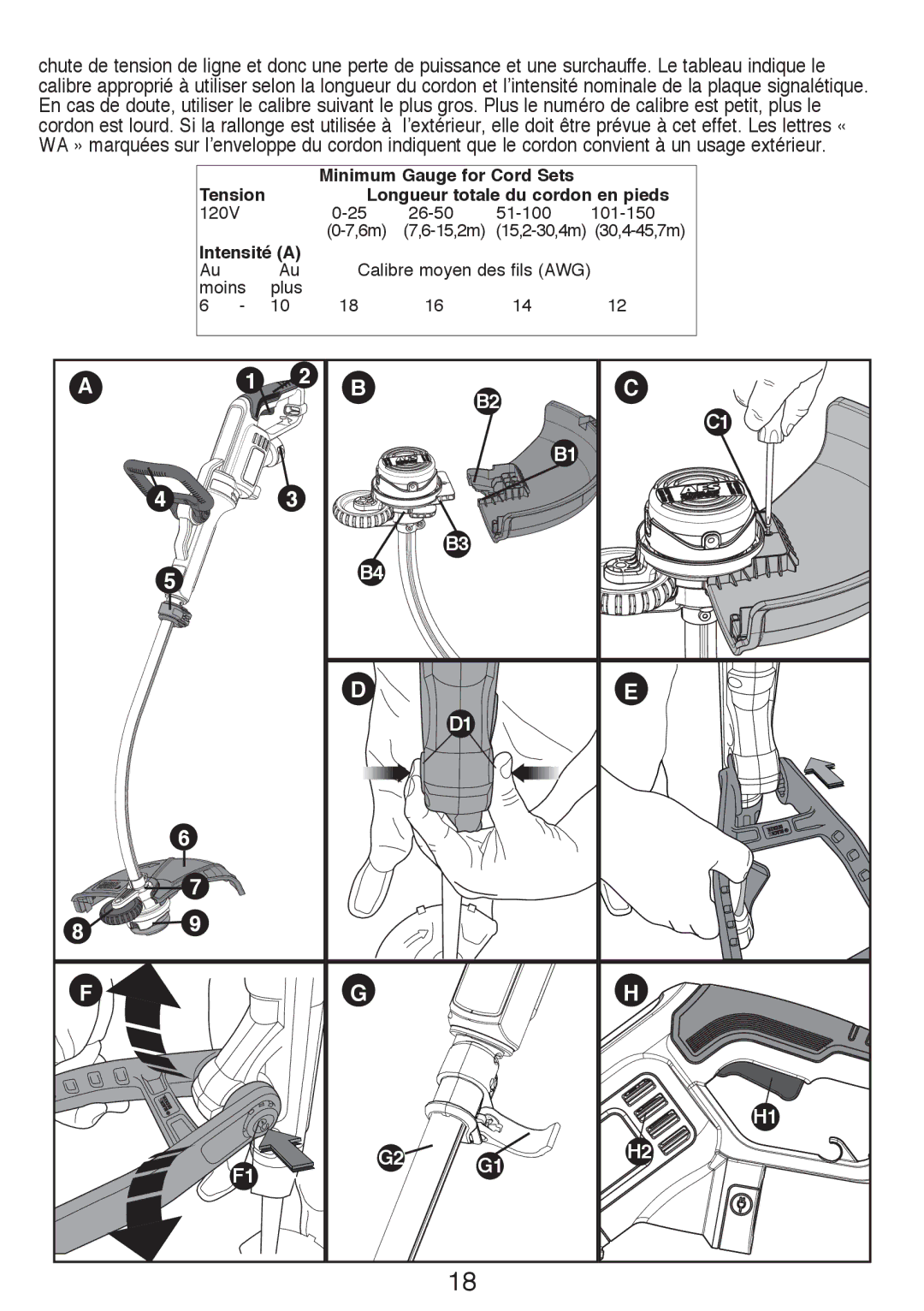 Black & Decker GH3000R instruction manual Longueur totale du cordon en pieds 