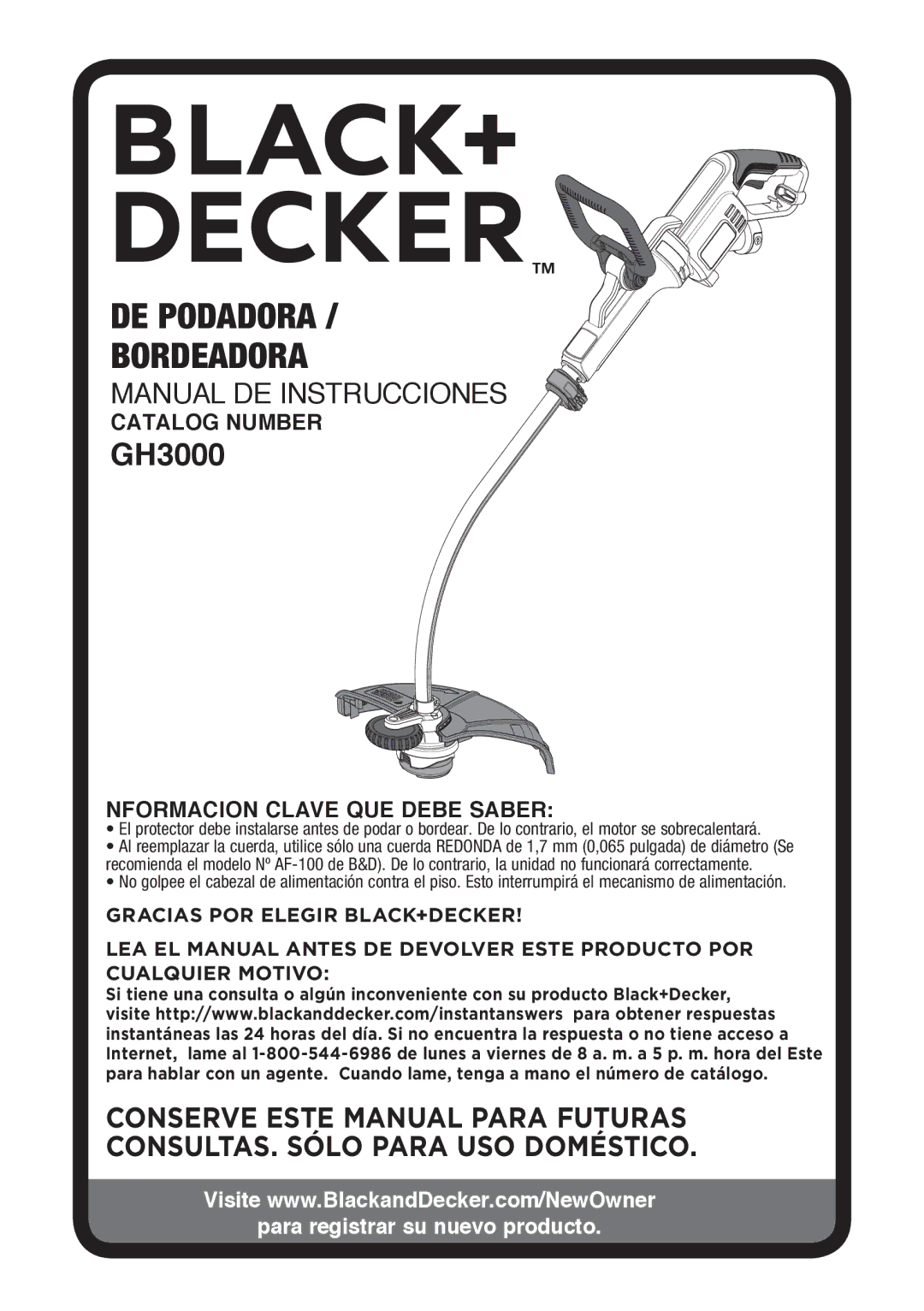 Black & Decker GH3000R instruction manual DE Podadora Bordeadora 