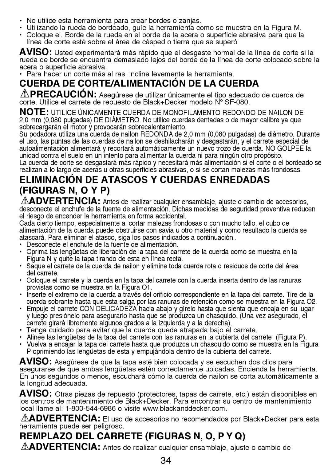 Black & Decker GH3000R Cuerda DE CORTE/ALIMENTACIÓN DE LA Cuerda, REMPLAZO DEL CARRETE figurAs N, O, P Y Q 