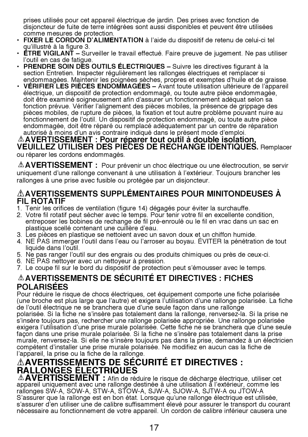Black & Decker GH3000R instruction manual Avertissements De Sécurité Et Directives Rallonges Électriques 