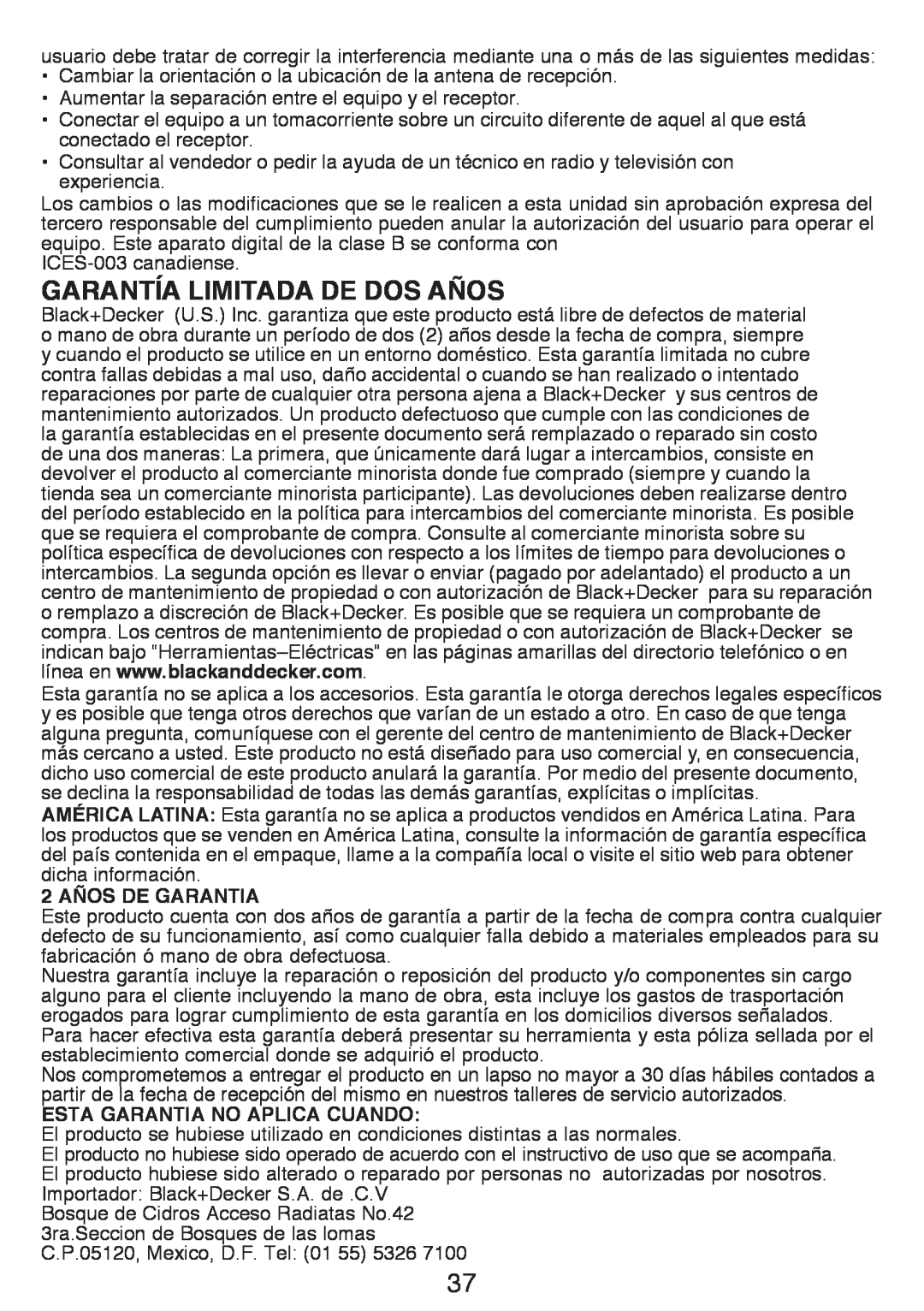 Black & Decker GH3000R instruction manual GARANTÍA LIMITADA DE Dos AÑOS, 2 AÑOS DE GARANTIA, Esta Garantia No Aplica Cuando 