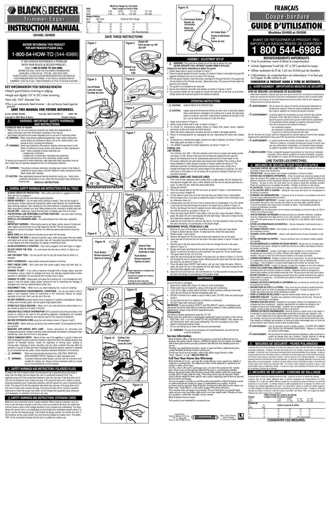 Black & Decker 264713-04, GH500 instruction manual Assembly / Adjustment SET-UP, Operating Instructions, Maintenance 