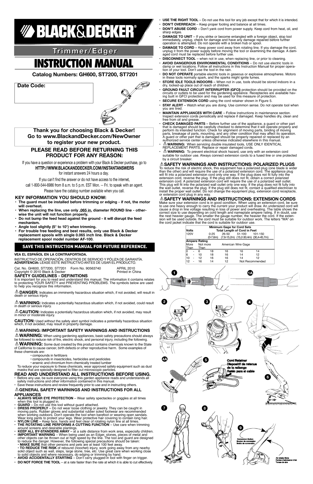 Black & Decker ST7200 instruction manual KEY Information YOU should Know, Safety Warnings and Instructions Polarized Plugs 