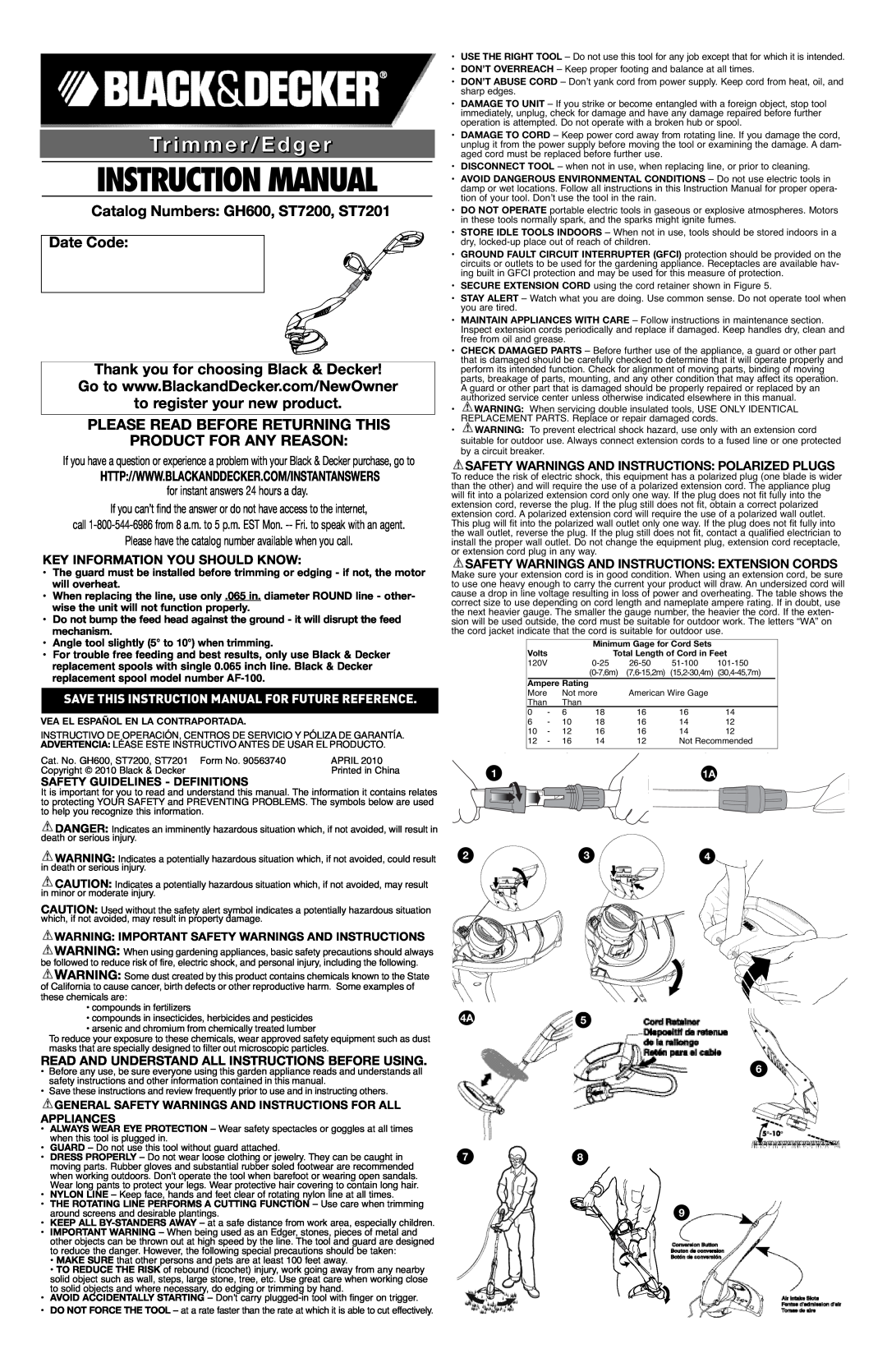 Black & Decker instruction manual Catalog Numbers GH600, ST7200, ST7201 Date Code, to register your new product, 4A5 