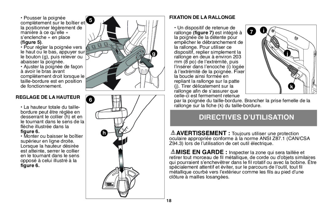 Black & Decker GH610 instruction manual Reglage DE LA Hauteur, Fixation DE LA Rallonge 