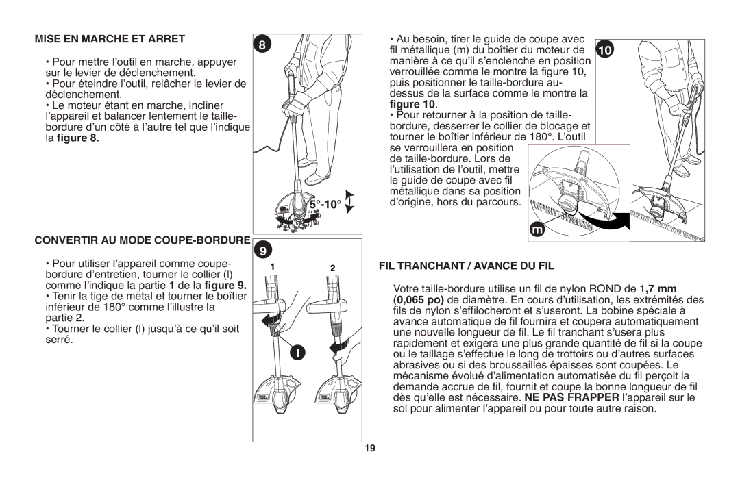 Black & Decker GH610 Mise EN Marche ET Arret, Convertir AU Mode COUPE-BORDURE, FIL Tranchant / Avance DU FIL 