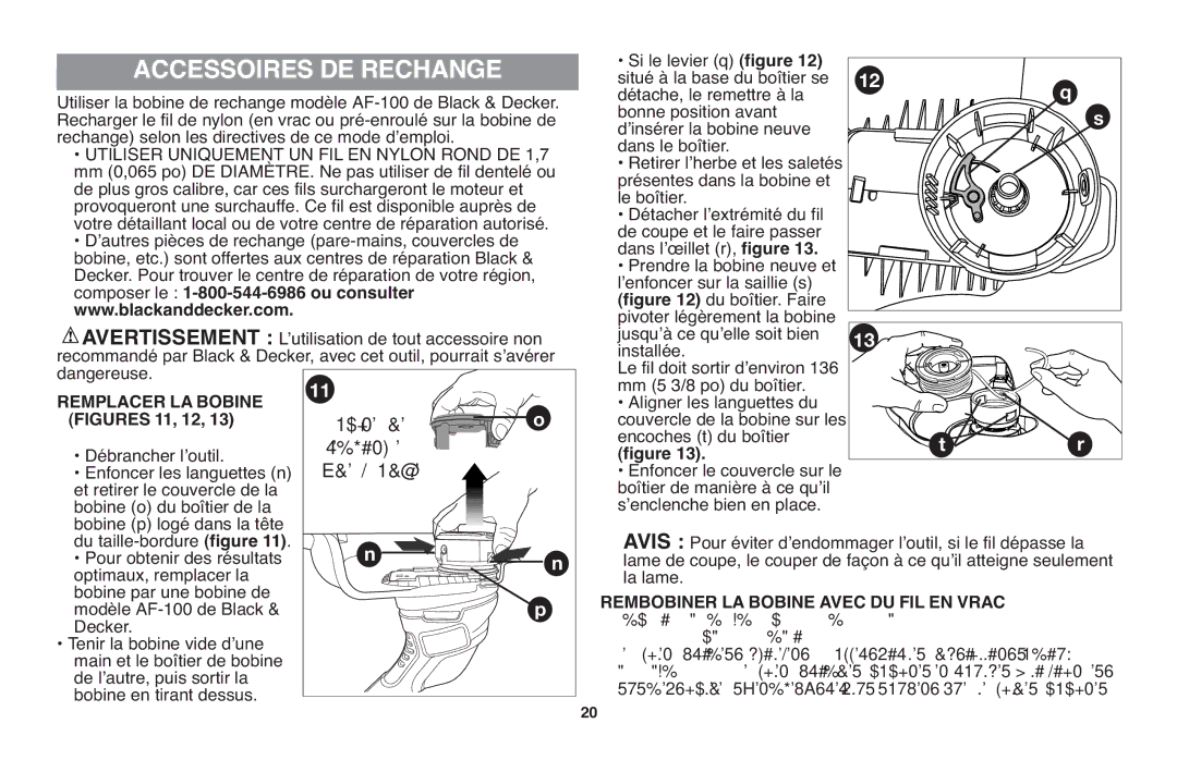 Black & Decker GH610 Accessoires DE Rechange, Composer le 1-800-544-6986 ou consulter, Remplacer LA Bobine 