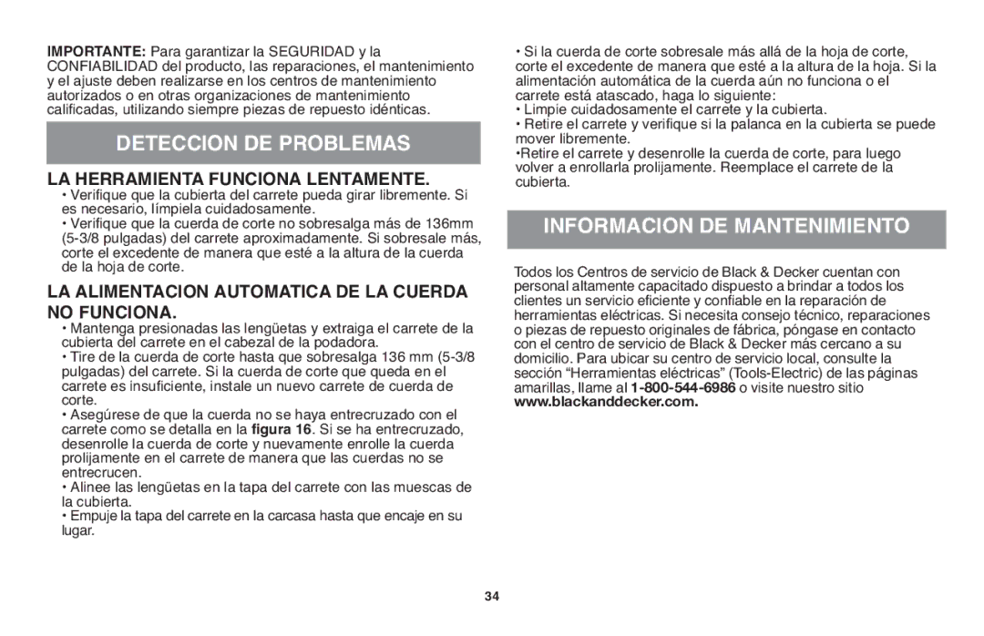 Black & Decker GH610 instruction manual Deteccion DE Problemas LA Herramienta Funciona Lentamente 