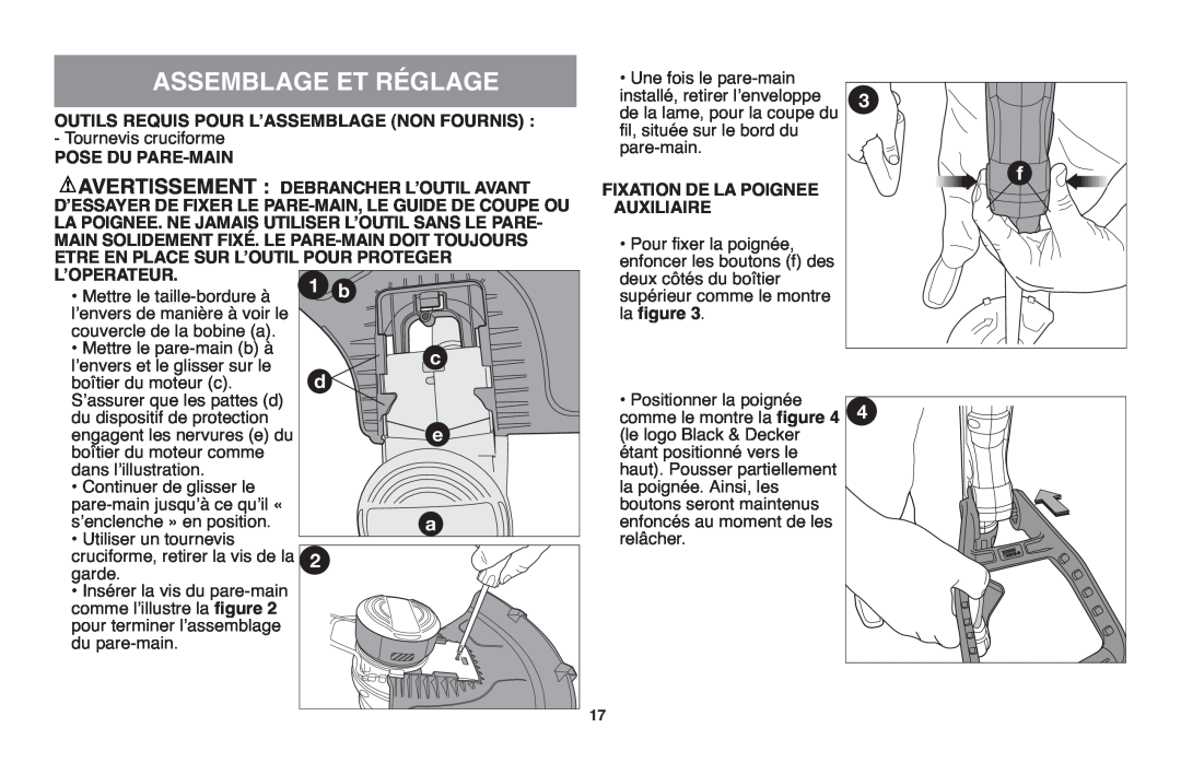 Black & Decker GH610 Assemblage Et Réglage, Outils Requis Pour Lʼassemblage Non Fournis, Pose Du Pare-Main, Auxiliaire 