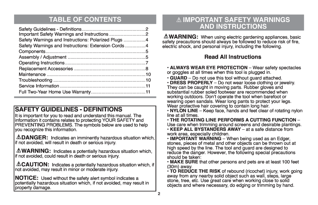 Black & Decker GH610 Table Of Contents, And Instructions, Safety Guidelines - Definitions, Read All Instructions 