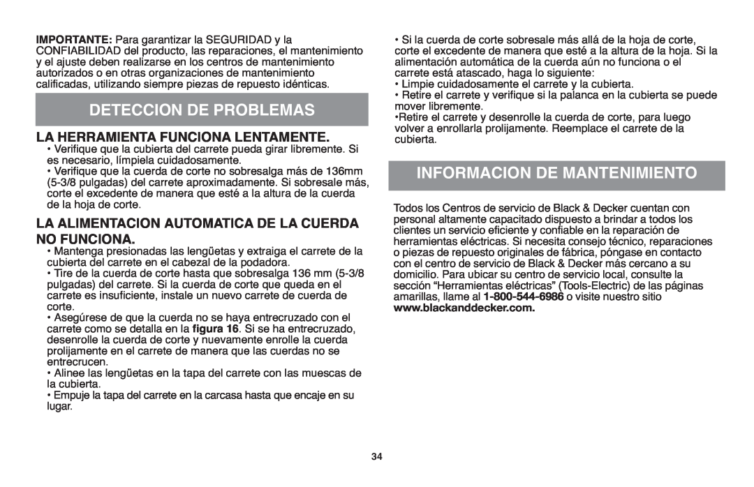 Black & Decker GH610 instruction manual Deteccion De Problemas La Herramienta Funciona Lentamente 
