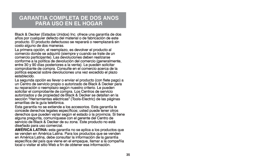 Black & Decker GH610 instruction manual Garantia Completa De Dos Anos Para Uso En El Hogar 