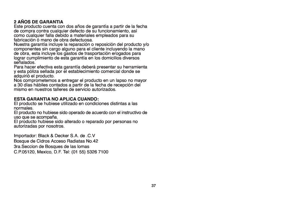 Black & Decker GH610 instruction manual 2 AÑOS DE GARANTIA, Esta Garantia No Aplica Cuando 