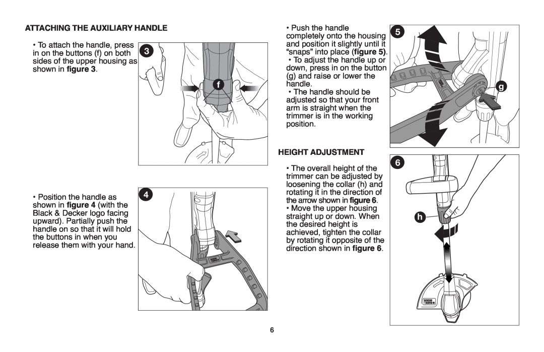 Black & Decker GH610 instruction manual Attaching The Auxiliary Handle, Height Adjustment 